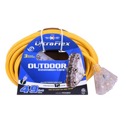 Toolway Extension Cord Outdoor Lighted 3-Tap 50'